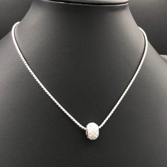 Charter Club Necklace Pave Ice Crystal Ball Pendant 18 inch Silver Tone Chain - Picture 4 of 6